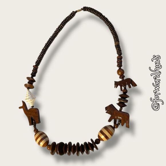 Vintage African-Style Wood Animal Carving Necklace - Picture 3 of 13
